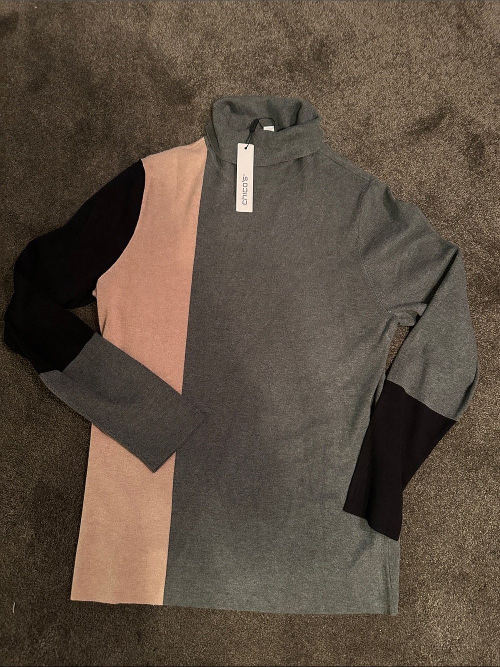 Chico's Turtleneck Colorblock Sweater - Gray, Black, & Tan